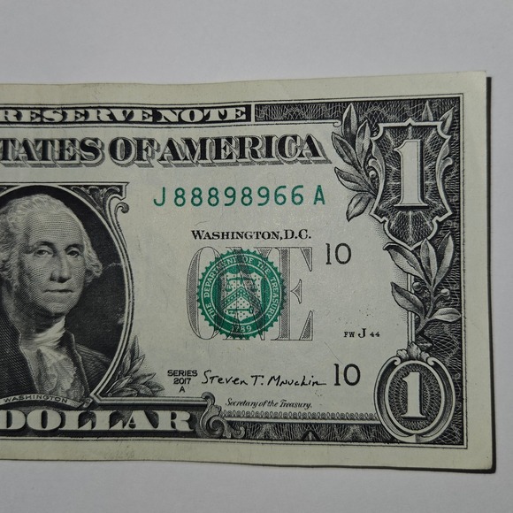 Us Mint Other - 2017A One Dollar Bill Trinary Note Kansas City J88898966A‎ Fancy SN (B228)